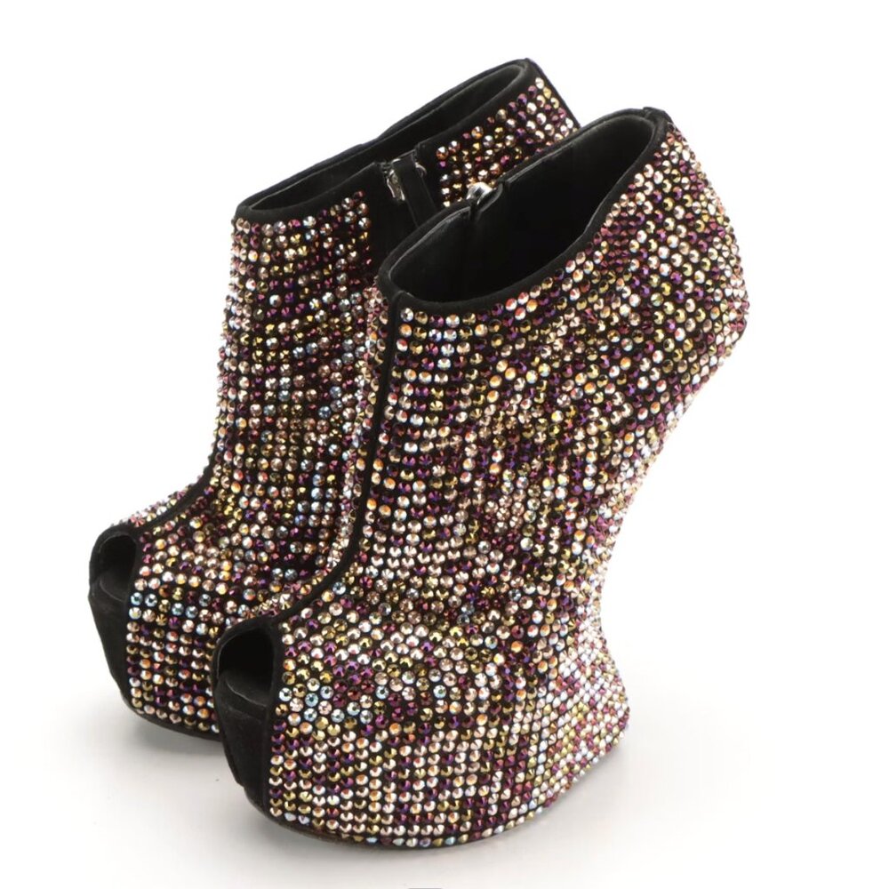 AUTH Giuseppe Zanotti No Heel Platform Bootie w/ Multicolored Swarovski Crystals